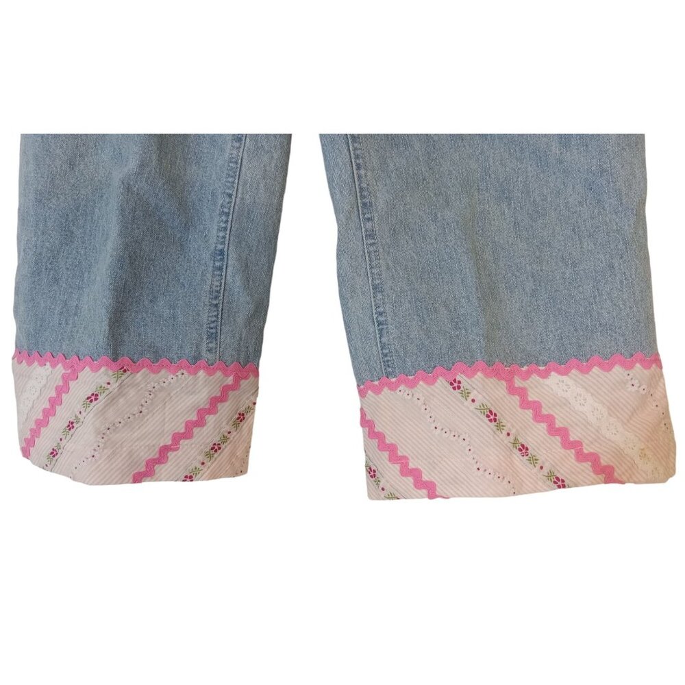 Christopher And Banks Capri Jean Pants Womens Size 10 Blue Pink Flower Pockets - Picture 6 of 7